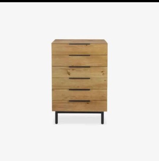 Croft Mid Century Modern Vertical Dresser 6 Drawer, Soft close, Rustic Oak By Feather,All Products : American Fashion Style Bags On Sale