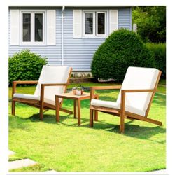 IDZO Eleve 3-Piece Patio Bistro Set: 400lbs Lounge Chairs, Water-Proof Cushions Wooden Side Table, Ergonomic Design for Garden Or Porch $150