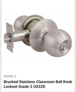 Brushed Stainless Classroom Ball Knob Lockset Grade-2 US32D
