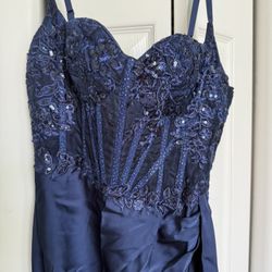 New Satin / Lace Formal Party/ Prom Dress Navy Blue 