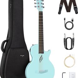 Enya NOVA Go SP1 Carbon Fiber Acoustic Electric Guitar with Smart AcousticPlus 35 Inch Travel Acustica Guitarra Starter Bundle Kit of Gig Bag, Strap, 