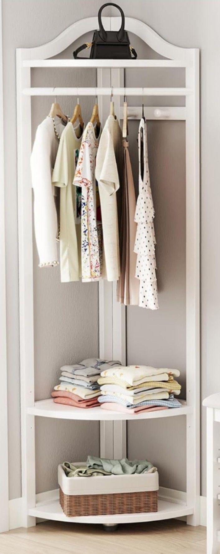 Corner clothes rack/hall tree- white