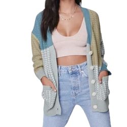 Forever 21 Green Colorblock Cardigan Sweater 