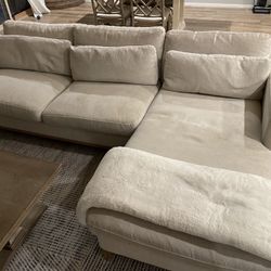 Cream Linen Sofa With Chaise Lounge 