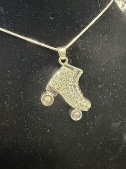 Rhinestone Roller Skate Pendant Necklace-- A Great Stocking Stuffer!