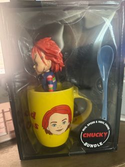 chucky mug set with spoon and figure