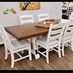 White/brown Two Tone Solid Wood Entension Dining Table And 6 Chairs🥂 New Brand 🤩 Financing Options👍 Kitchen /Dining Room☑️