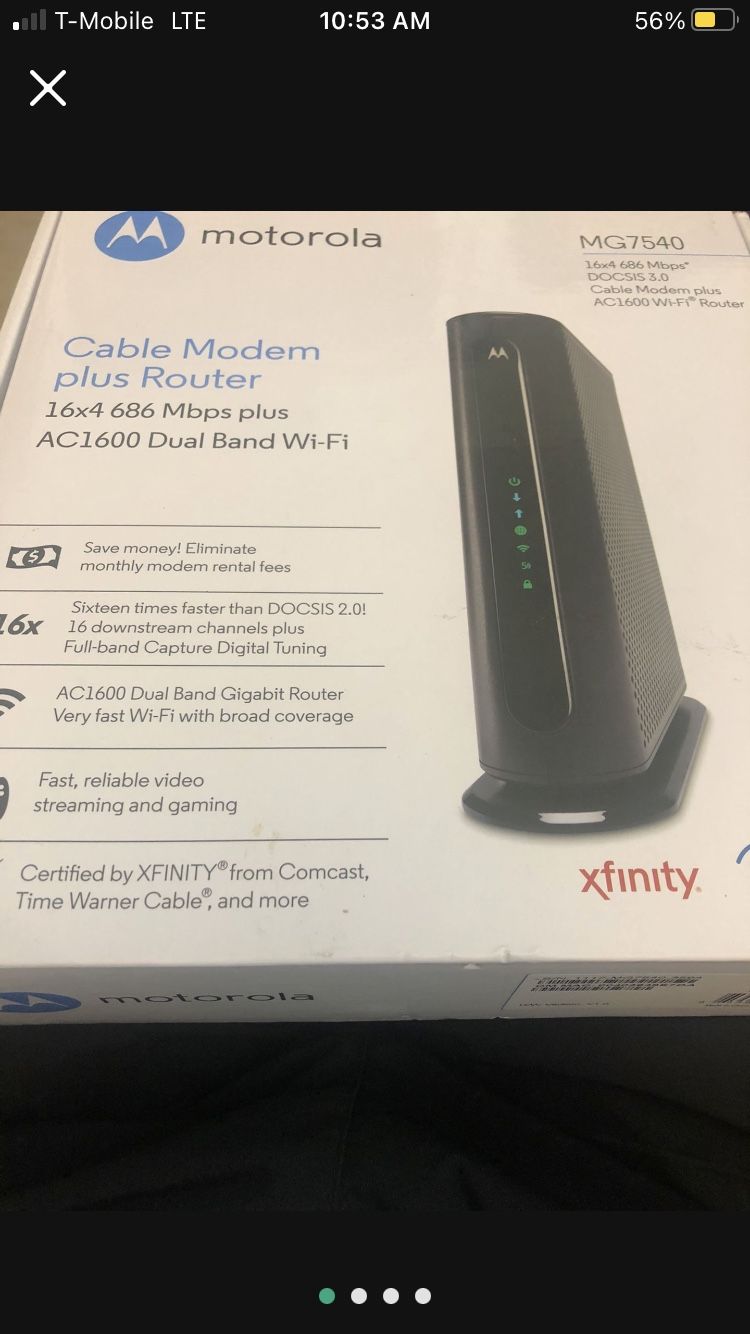 **MOTOROLA MG7540 CABLE MODEM PLUS ROUTER**
