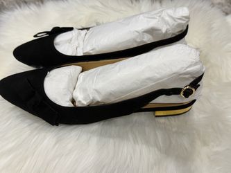 Talbots Edison Bow Slingback Flats Suede Black 10.5 M Dress Shoes Festival Gold