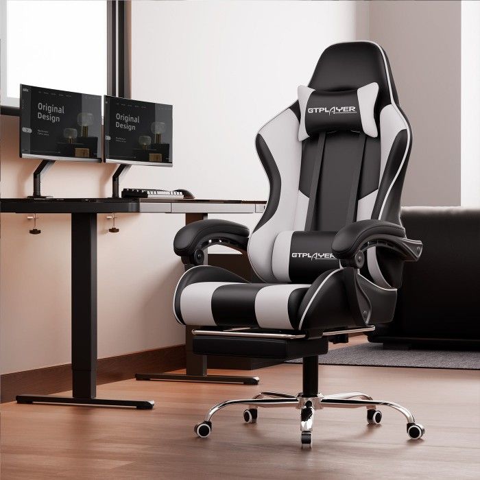 GTPLAYER Gaming Chair with Footrest and Lumbar Support, Height Adjustable GT800A