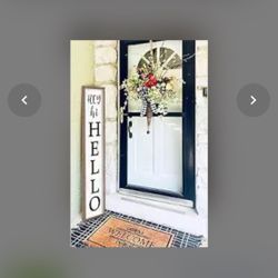 Welcome Sign For Front Porch Standing 45"X9" Hey Hi Hello Outdoor Large Long Vertical Tall Wood Framed Outside Front Door Sign Home Decoration (Beige/