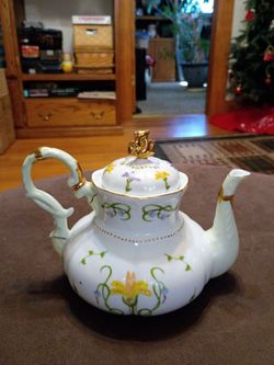 Porcelain Teapot with Floral Design and Gold Accents