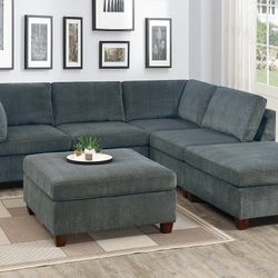 Brand New Grey Chenille 6pc Modular Sectional Sofa