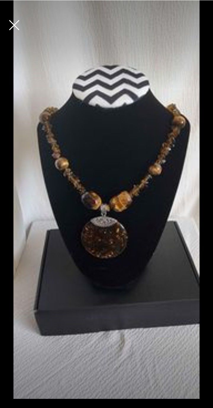 Tiger eye stone necklace with amber.