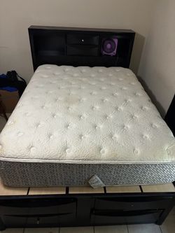 Full Bed Frame with Bookcase Headboard and Mattress