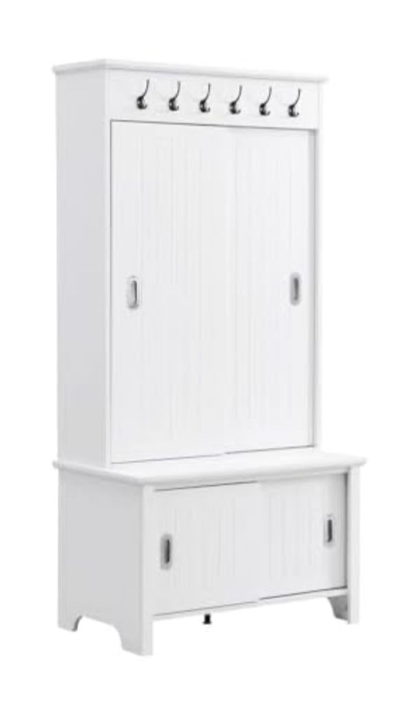 Modern Tree Hall with Storage Cabinet Shelves White New In Box