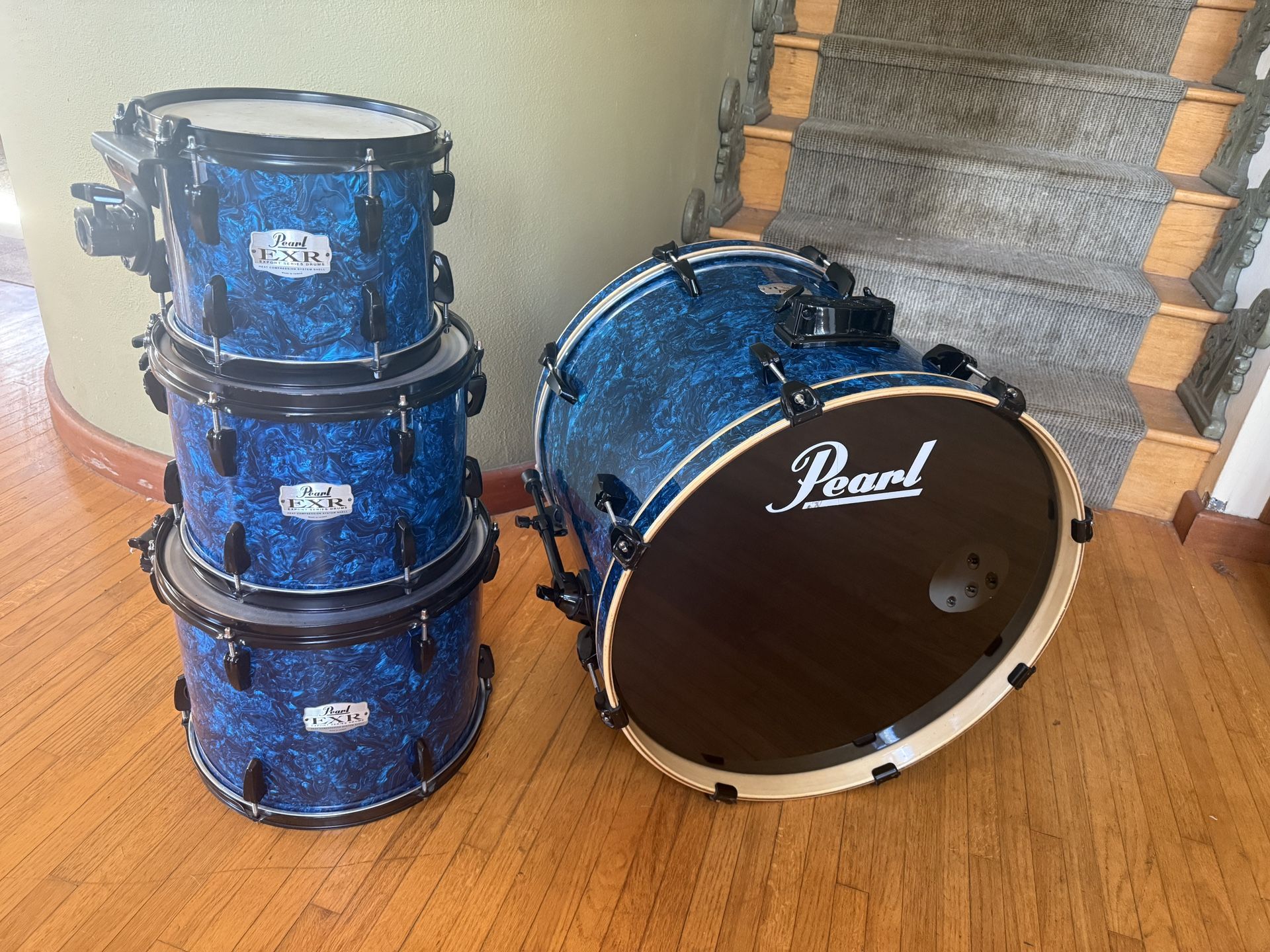 Pearl Exr Export 4pc Drum Set Kit Blue Strats
