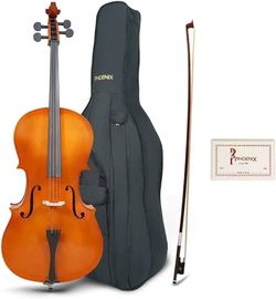 2155b $220  PHOENIX 1/4 Full Size Cello, Beginner Cello 1/4, Acoustic Cello Kit with Portable Bag, Bow, Bridge, Rosin, String Musical Instruments for 