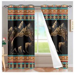 New Dreaweet Farmhouse 63 inch Length 2 Panels Set Mountain Bear Aztec Curtains