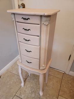 White Wood Jewelry Armoire with Drawers