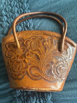 Vintage Hand-Tooled Leather Bucket Purse - Filores Bags