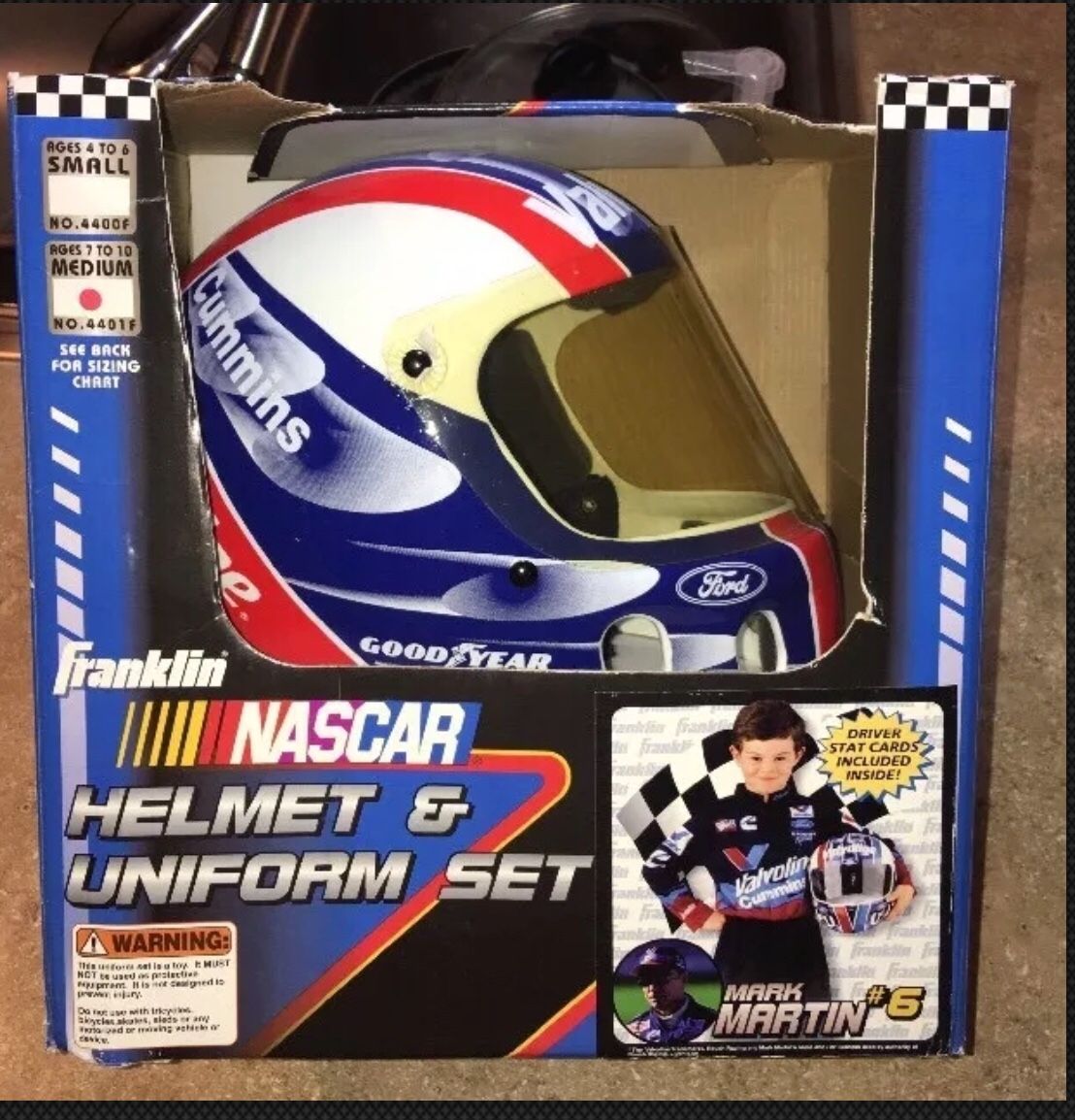 NASCAR Mark Martin Race Car Driver Child Costume Helmet & Uniform Set Franklin