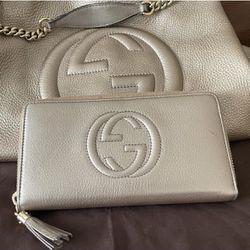 Gucci Soho Zip Around Wallet, Leather, Metallic Gold