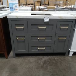 48inch Hardwood Bathroom Vanity With Quartz Top Backsplash And Sink Included 
