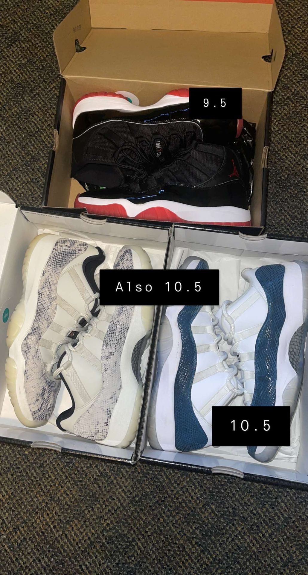 Jordan 11 Bundle Bred 11’s Size 9.5 OG ALL, Snakeskins Og All Both Size 10.5