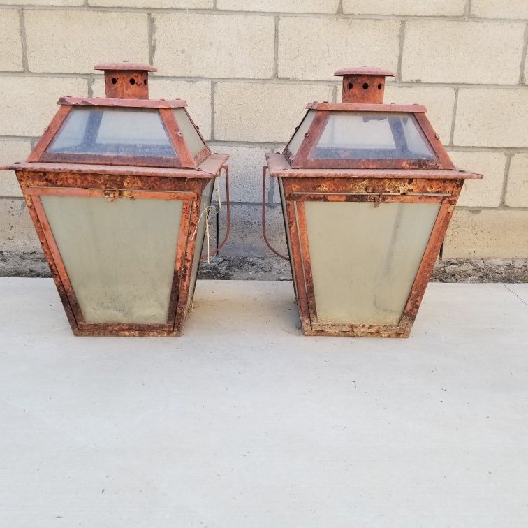 Pair Of Large Antique Patina Lamps