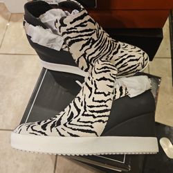 Zebra Print Vegan Leather wedge heal sneaker shoes