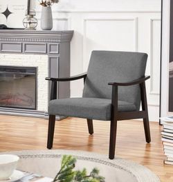 Modern Fabric Accent Armchair with Rubber Wood Legs, Dark Gray New