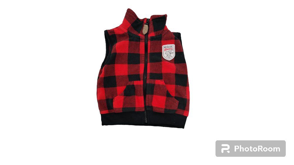 Carter’s Infant Baby Red & Black Buffalo Plaid checkered Fleece Zip Up Vest 6M