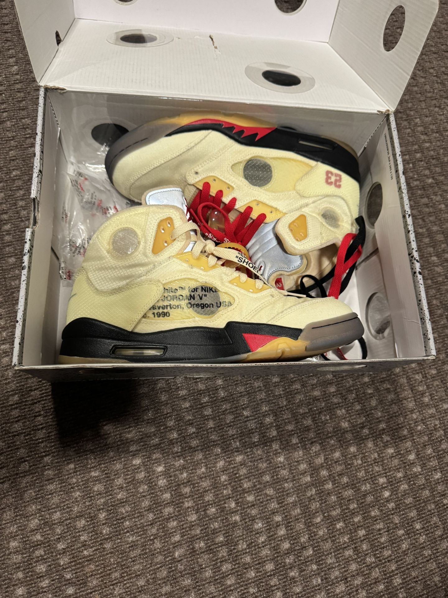 Off White Sail Jordan 5’s