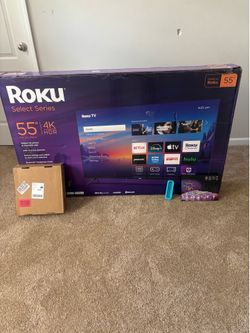 BRAND NEW ROKU 2025 55 INCH TV, BRAND NEW LED LIGHTS, WITH BRAND NEW TV MOUNT