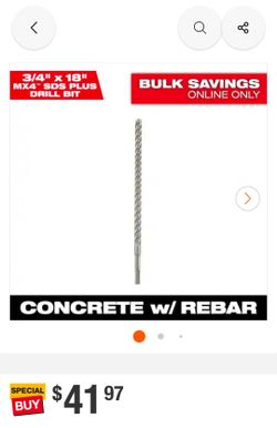 Milwaukee MX4 SDS Plus Drill Bit 3/4" x 18"