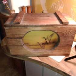 Vintage Hand Made Wooden Box With Malard Duck Inlay