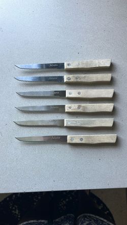 Set Of 6 Six Steak Knives - Sharp Stainless Steel Blade And Wood Handle Handles Dinner Cutlery Silverware 
