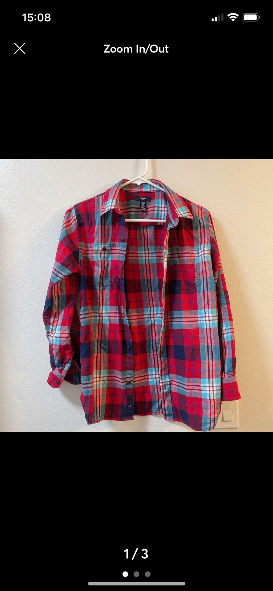 Gap kid XL plaid red long sleeve shirt