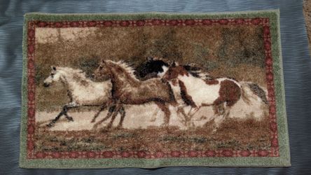 Chris Cummings 1990s Vintage horse Running Scene Decorative Mat Rug Mohawk Home