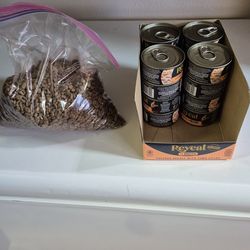 Orijen dry cat food and Reveal canned cat food