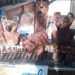 Hand Carved Welcome Bears