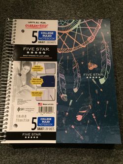5 college ruled subject 200 sheets note book