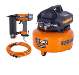 6 Gal. 150 PSI Portable Electric Oil-Free Jobsite Pancake Air Compressor with 25 ft. Air Hose and 18GA Brad Nailer
