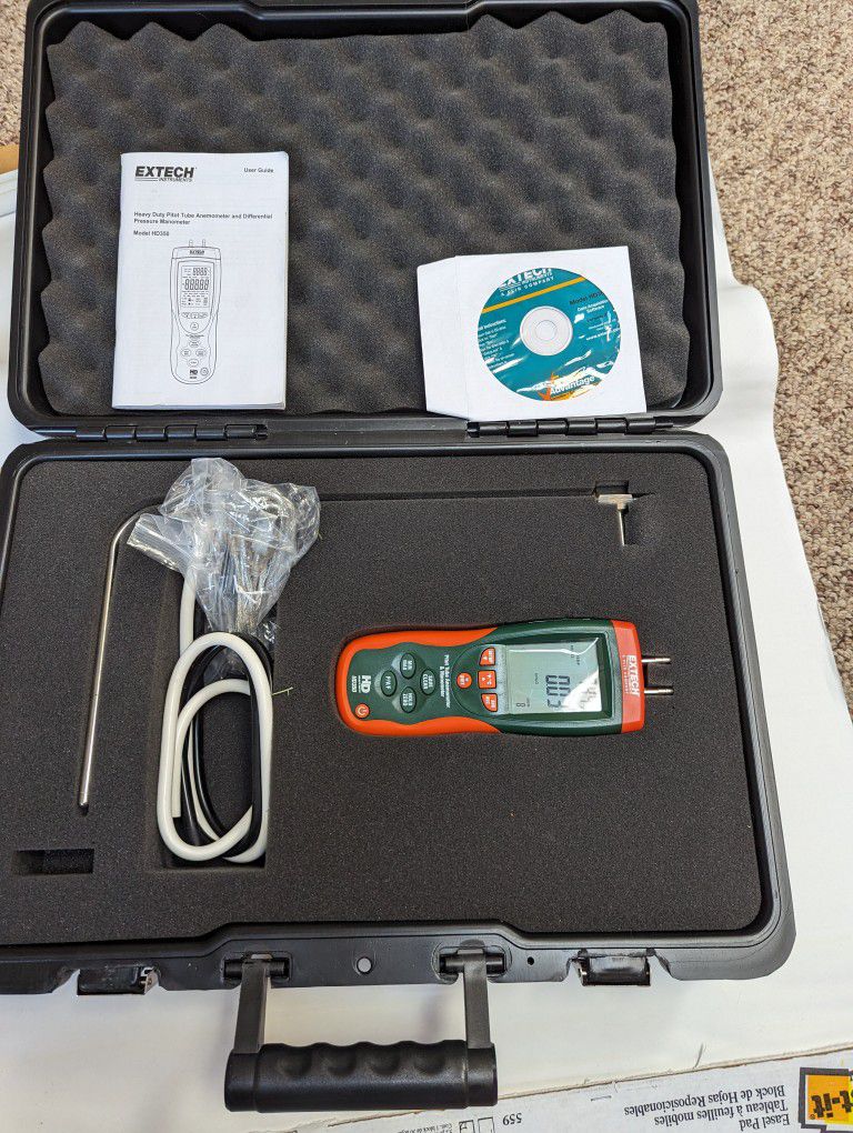 Extech HD350 Heavy Duty Pitot Tube Anemometer And Differential Pressure Manometer Like New Used Once Still Has Plastic Cove On Screen 