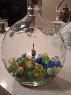 Hand Blown Green Glass Decanter 