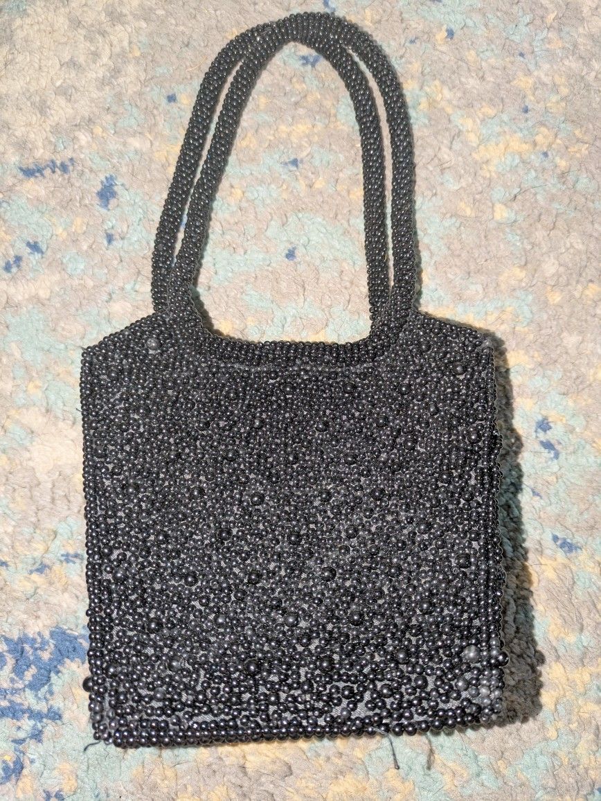 Black Beaded Kids Hand Purse Bag