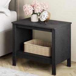  Small Square Side Table for Living Room, 2-Tier Wooden Nightstand with Storage Shelf for Bedroom, Office, 20-In