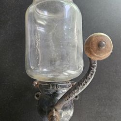 Antique PARKER Glass & Cast Iron Coffee Grinder 