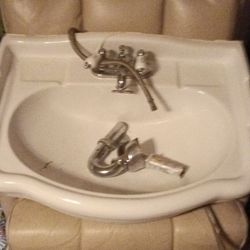 Ceramic Bathroom Sink with Faucet and Drain